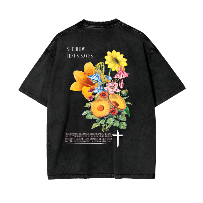 Flowers Design acid wash Tee